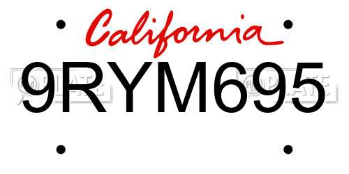 9RYM695 California License Plate