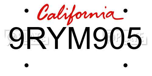 9RYM905 California License Plate