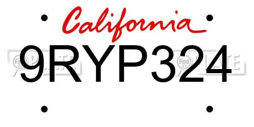 9RYP324 California License Plate