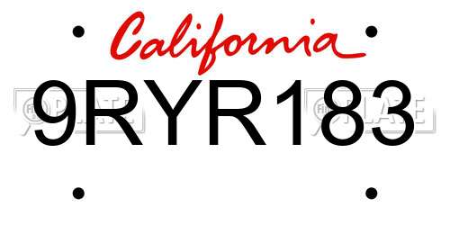 9RYR183 California License Plate