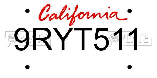 9RYT511 California License Plate