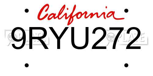 9RYU272 California License Plate