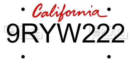9RYW222 California License Plate