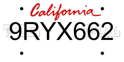 9RYX662 California License Plate