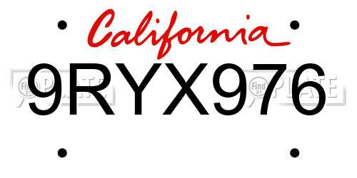9RYX976 California License Plate