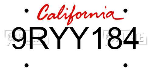 9RYY184 California License Plate