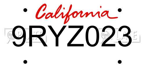 9RYZ023 California License Plate