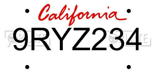 9RYZ234 California License Plate