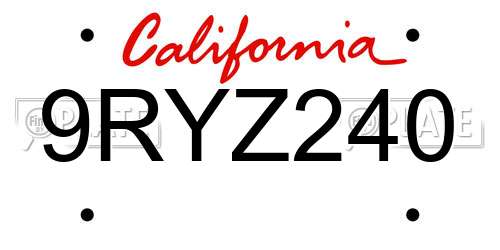 9RYZ240 California License Plate