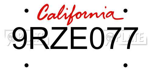 9RZE077 California License Plate