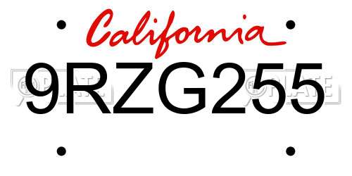 9RZG255 California License Plate