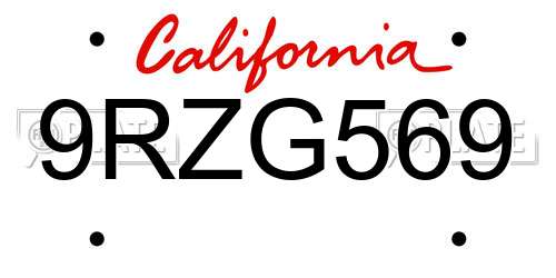 9RZG569 California License Plate
