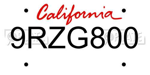9RZG800 California License Plate