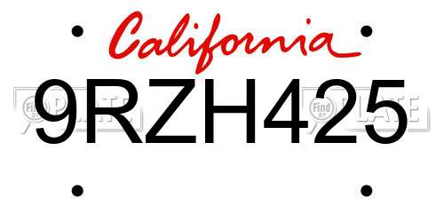 9RZH425 California License Plate