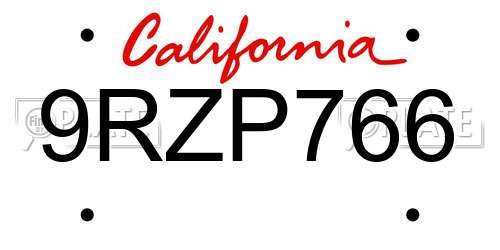 9RZP766 California License Plate