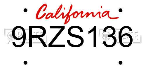 9RZS136 California License Plate