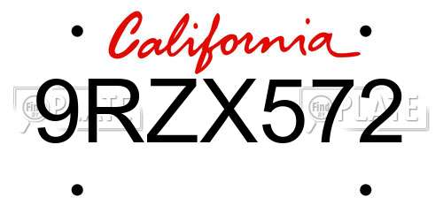 9RZX572 California License Plate