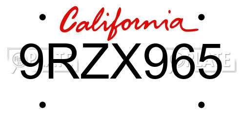 9RZX965 California License Plate