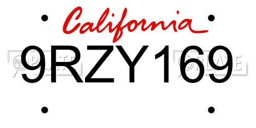 9RZY169 California License Plate