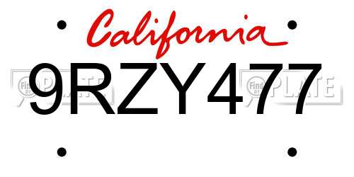 9RZY477 California License Plate