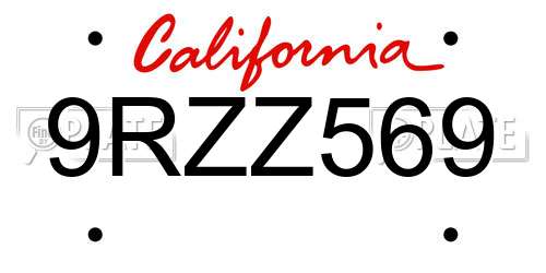 9RZZ569 California License Plate