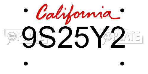 9S25Y2 California License Plate