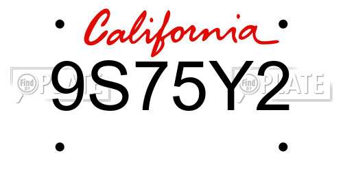 9S75Y2 California License Plate