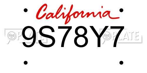 9S78Y7 California License Plate