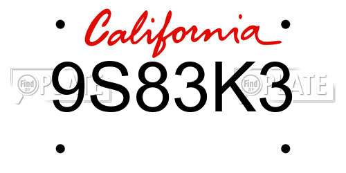 9S83K3 California License Plate
