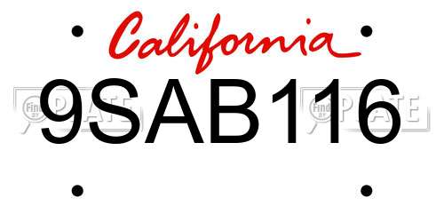 9SAB116 California License Plate