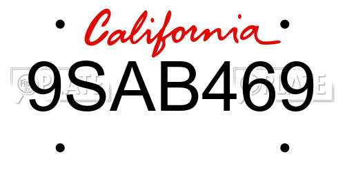 9SAB469 California License Plate