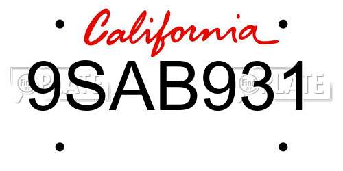 9SAB931 California License Plate