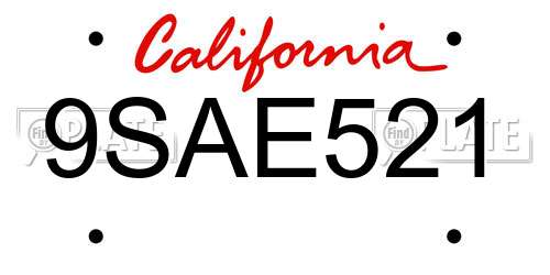 9SAE521 California License Plate