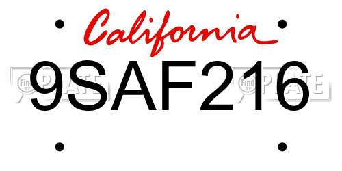9SAF216 California License Plate