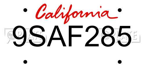 9SAF285 California License Plate