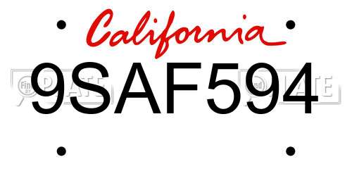 9SAF594 California License Plate