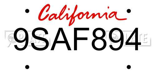 9SAF894 California License Plate