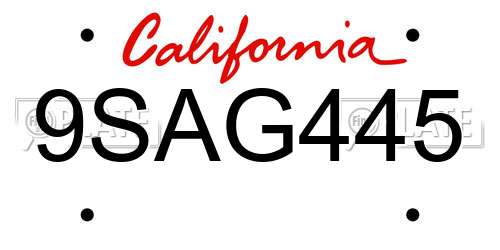 9SAG445 California License Plate