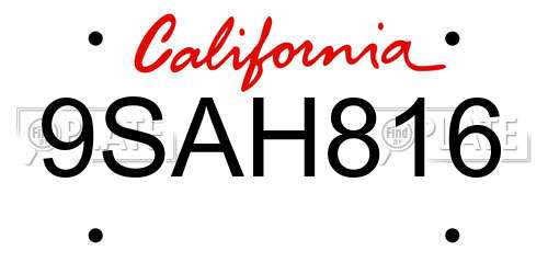 9SAH816 California License Plate
