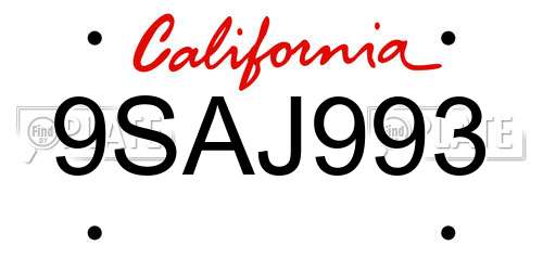 9SAJ993 California License Plate