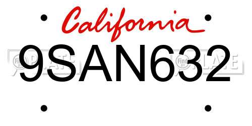 9SAN632 California License Plate
