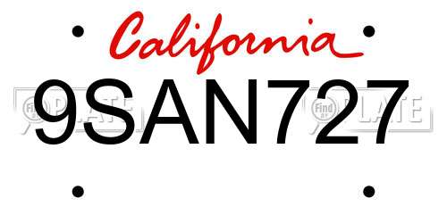 9SAN727 California License Plate