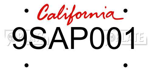 9SAP001 California License Plate