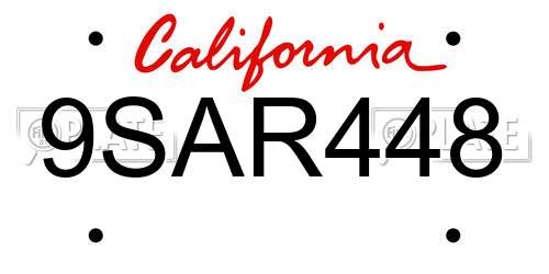 9SAR448 California License Plate