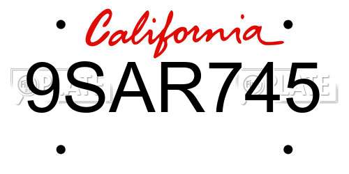9SAR745 California License Plate