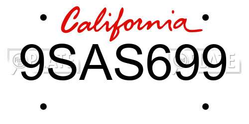 9SAS699 California License Plate