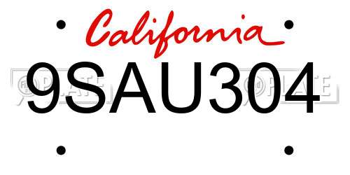 9SAU304 California License Plate