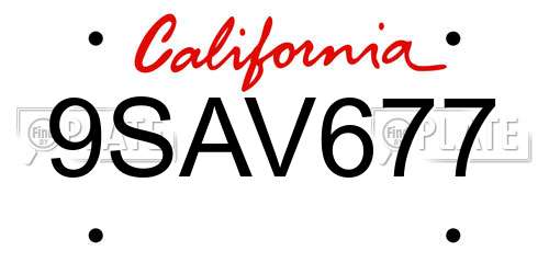 9SAV677 California License Plate