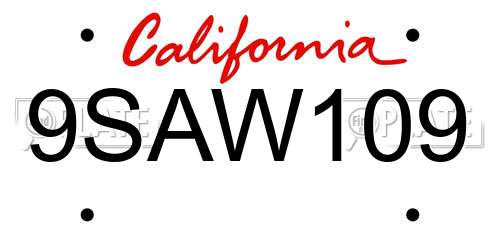9SAW109 California License Plate