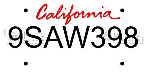 9SAW398 California License Plate